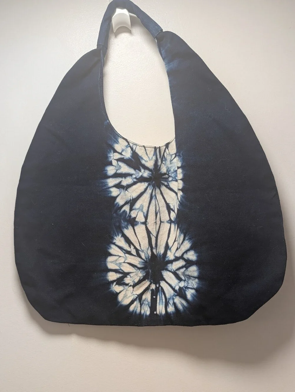 Vintage Canvas Hippy Bohemian Tie Die Hobo Shoulder Handbag Indigo Blue Purse